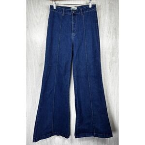 Rockin C Jeans L High Rise Flare Dark Wash Seam Front Stretch Retro Womens